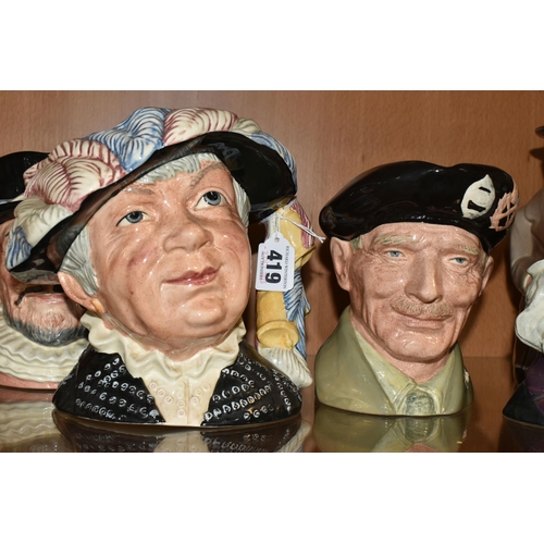 419 - SEVEN ROYAL DOULTON CHARACTER JUGS, comprising D6759 Pearly Queen, D6744 The London Bobby, Winston C... 