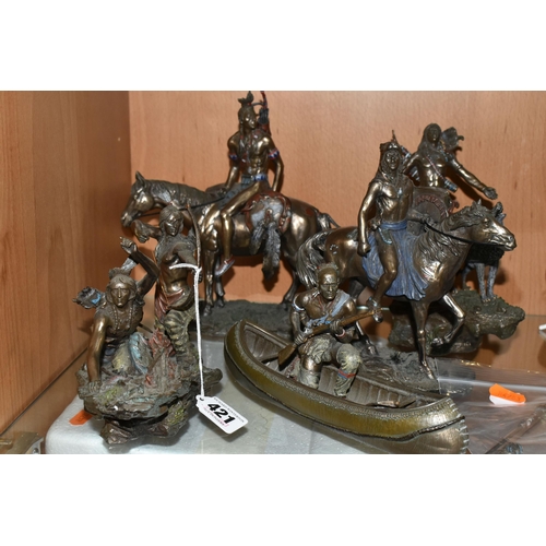 421 - FIVE 'VERONESE' BRONZED RESIN  NATIVE AMERICAN INDIAN FIGURES, comprising number 56846 a figure with... 