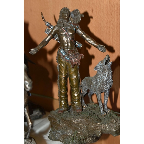 421 - FIVE 'VERONESE' BRONZED RESIN  NATIVE AMERICAN INDIAN FIGURES, comprising number 56846 a figure with... 