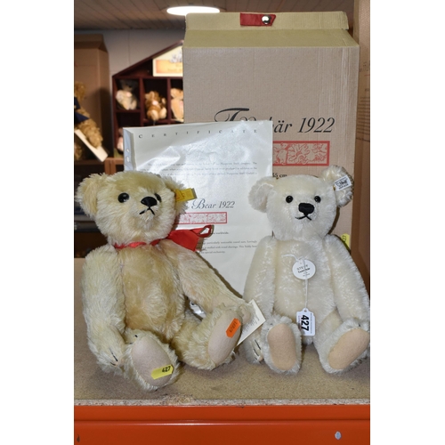 427 - TWO STEIFF BEARS, A BOXED LIMITED EDITION 1922 REPLICA, limited edition 00587/5000, gold plated ear ... 