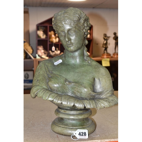 428 - A COMPOSITE GREEN STONE BUST OF CLYTIE, daughter of The Titans Oceanus, height 35.5cm (1) (Condition... 