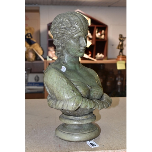 428 - A COMPOSITE GREEN STONE BUST OF CLYTIE, daughter of The Titans Oceanus, height 35.5cm (1) (Condition... 