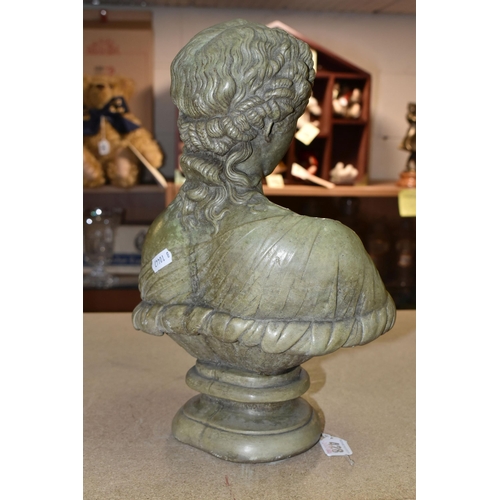 428 - A COMPOSITE GREEN STONE BUST OF CLYTIE, daughter of The Titans Oceanus, height 35.5cm (1) (Condition... 