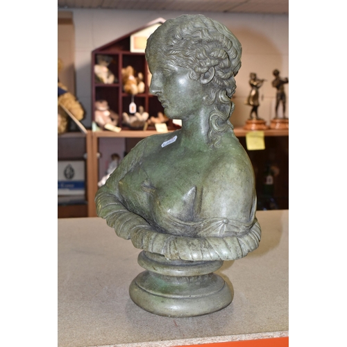 428 - A COMPOSITE GREEN STONE BUST OF CLYTIE, daughter of The Titans Oceanus, height 35.5cm (1) (Condition... 