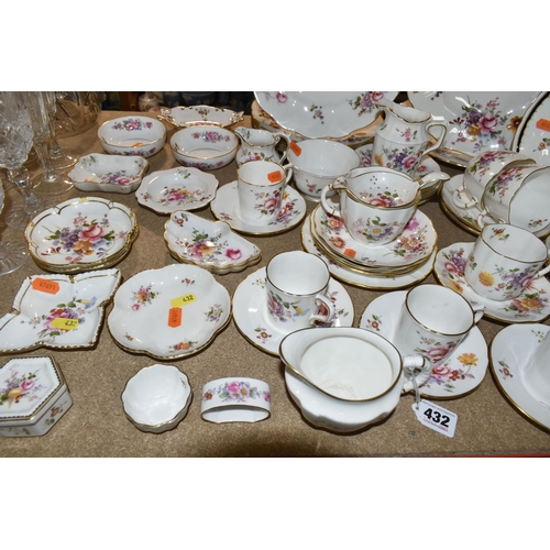 432 - A QUANTITY OF ROYAL CROWN DERBY 'DERBY POSIES' PATTERN TEA AND COFFEE WARE, comprising two dinner pl... 