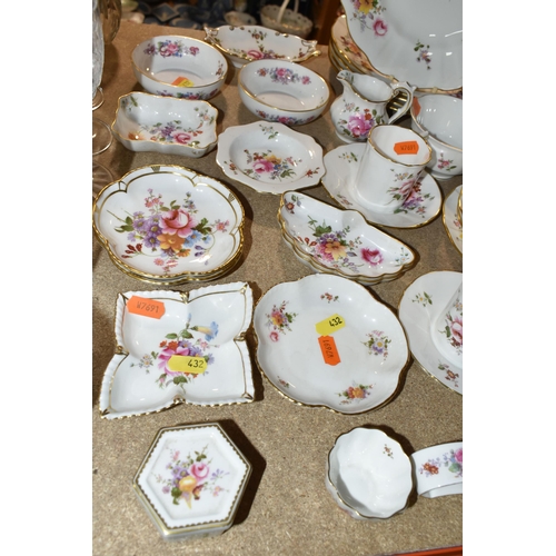 432 - A QUANTITY OF ROYAL CROWN DERBY 'DERBY POSIES' PATTERN TEA AND COFFEE WARE, comprising two dinner pl... 