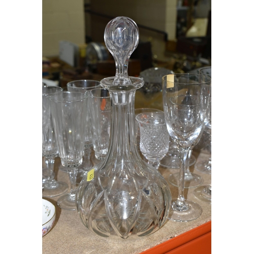 433 - A GROUP OF CUT CRYSTAL, comprising three Dartington Crystal wine glasses, an apricot coloured Murano... 