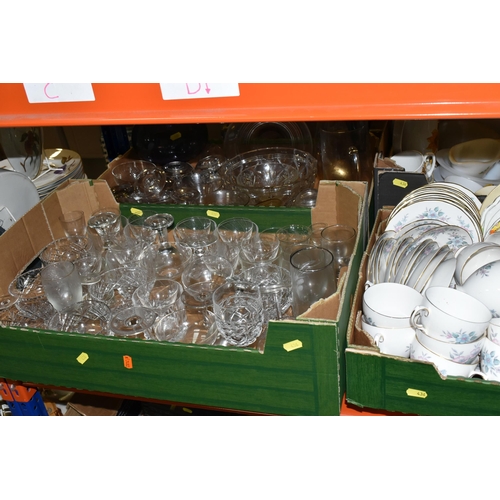 436 - FIVE BOXES OF CERAMICS AND GLASSWARE, to include Afred Meakin dinnerware, Japanese eggshell tea set,... 