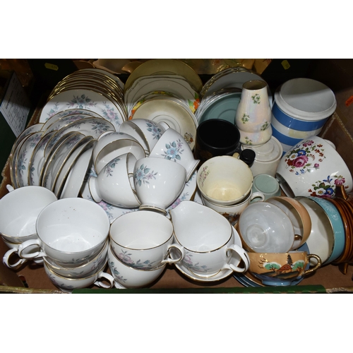 436 - FIVE BOXES OF CERAMICS AND GLASSWARE, to include Afred Meakin dinnerware, Japanese eggshell tea set,... 