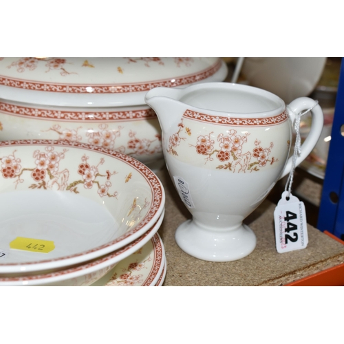 442 - A QUANTITY OF WEDGWOOD 'MALABAR' PATTERN DINNERWARE, comprising two covered tureens, one large oval ... 