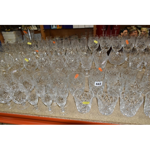 443 - A SUITE OF WEBB CORBETT/ROYAL DOULTON 'GEORGIAN' PATTERN CUT CRYSTAL, comprising twelve white wine g... 