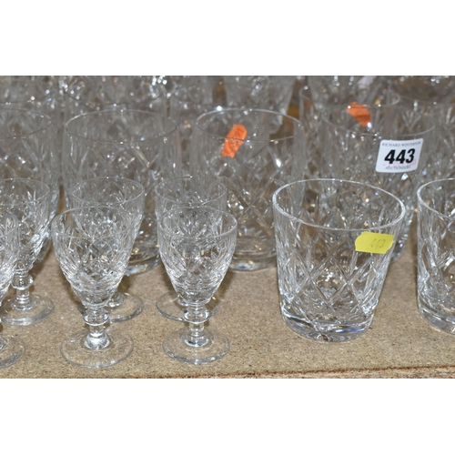 443 - A SUITE OF WEBB CORBETT/ROYAL DOULTON 'GEORGIAN' PATTERN CUT CRYSTAL, comprising twelve white wine g... 