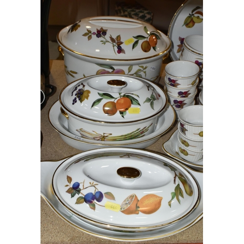 444 - A QUANTITY OF ROYAL WORCESTER 'EVESHAM' PATTERN OVEN TO TABLEWARE, comprising three graduated covere... 