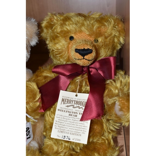 457 - THREE LIMITED EDITION MERRYTHOUGHT TEDDY BEARS, comprising Wellington Teddy Bear no 1374/2500, fully... 