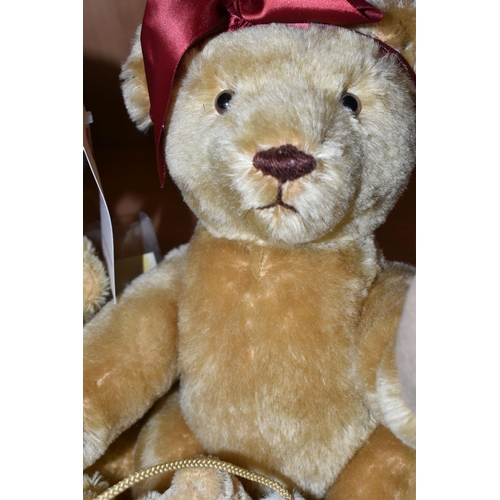 458 - FOUR MERRYTHOUGHT TEDDY BEARS, comprising Isabel no 730/2500, fully jointed with golden mohair, and ... 