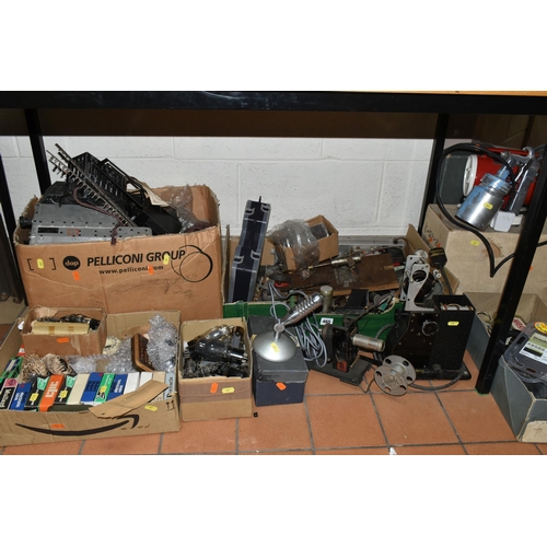 465 - SIX BOXES AND LOOSE VINTAGE ELECTRICAL PARTS AND ACCESSORIES ETC, to include a box of assorted elect... 