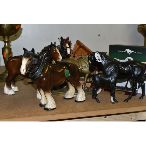 476 - A COLLECTION OF BESWICK AND OTHER HORSE FIGURES, comprising a matt Beswick  'Black Beauty and Foal',... 