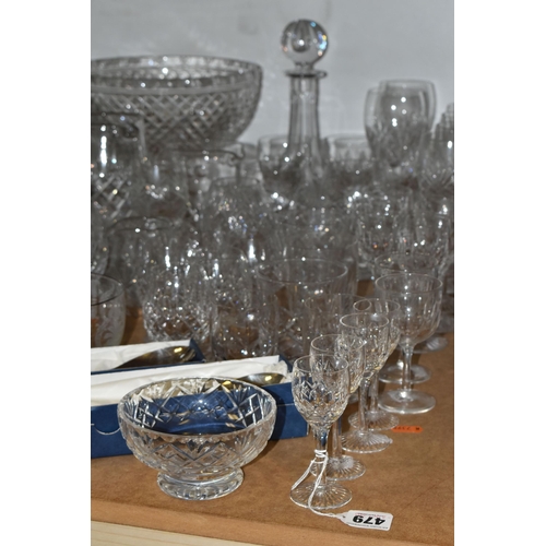 479 - A GROUP OF CUT GLASSWARE, comprising Stuart Crystal sherry glasses, wine glasses, tumblers and brand... 