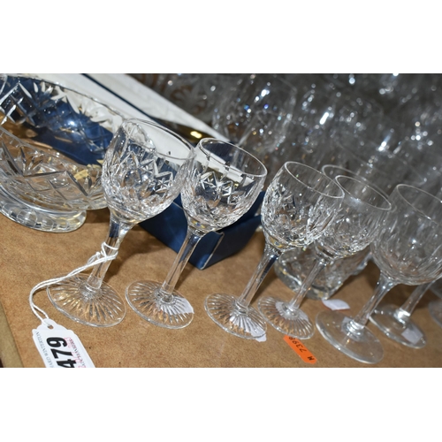 479 - A GROUP OF CUT GLASSWARE, comprising Stuart Crystal sherry glasses, wine glasses, tumblers and brand... 