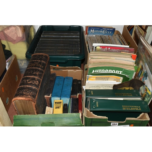 484 - FOUR BOXES OF VINTAGE BOOKS & MAGAZINES to include nine volumes of The War Illustrated Album-De-Luxe... 