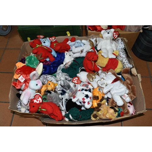 494 - SIX BOXES OF TY BEANIE BABIES ETC, to include bears, ducks and rabbits (6 boxes)