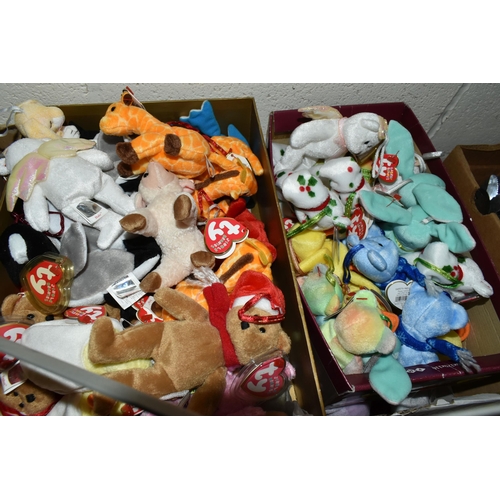 494 - SIX BOXES OF TY BEANIE BABIES ETC, to include bears, ducks and rabbits (6 boxes)