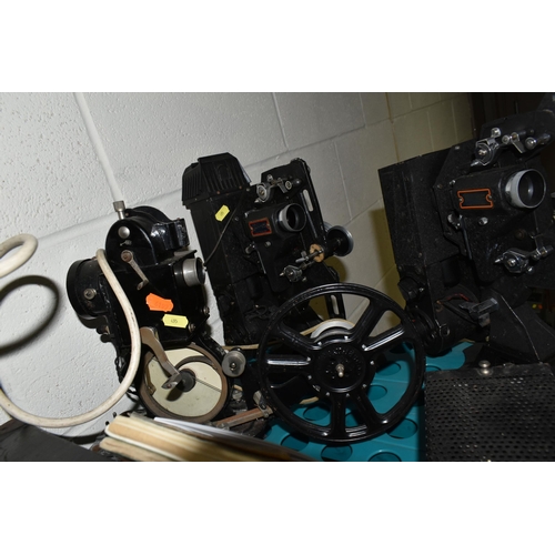 495 - FIVE VINTAGE PATHESCOPE CINE PROJECTORS, one has a 9.5mm reel attached, they may all be 9.5mm, for s... 