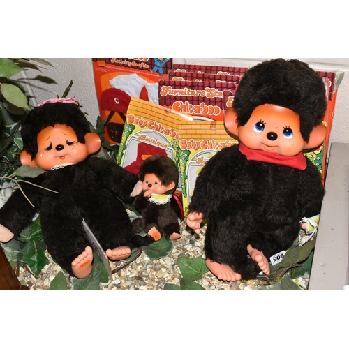 505 - A QUANTITY OF PALITOY CHAD VALLEY CHIC-A-BOO MONKEY ITEMS, Big Girl and Boy figures, and a Baby figu... 