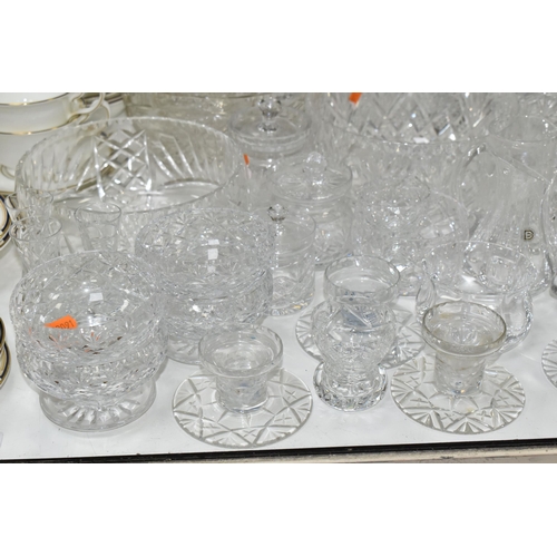 508 - A QUANTITY OF CUT CRYSTAL AND OTHER GLASS WARES, over sixty pieces, to include a Mdina orange and bl... 