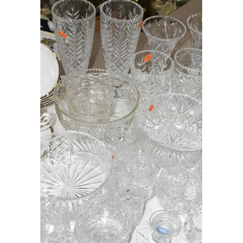 508 - A QUANTITY OF CUT CRYSTAL AND OTHER GLASS WARES, over sixty pieces, to include a Mdina orange and bl... 