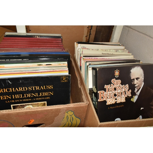 512 - TWO BOXES AND LOOSE RECORDS AND A FRAMED PRINT, to include approximately one hundred and twenty clas... 