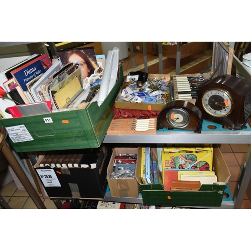 517 - SEVEN BOXES AND LOOSE BOOKS, EPHEMERA, BADGES AND SUNDRY ITEMS, to include over fifty books with tit... 