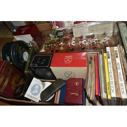 518 - TWO BOXES AND A CASE OF EPHEMERA, ROYAL COMMEMORATIVES, CERAMICS AND SUNDRY ITEMS, to include twelve... 