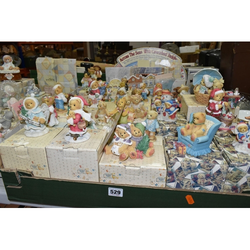 529 - THREE BOXES OF CHERISHED TEDDIES AND OTHER RESIN FIGURES, to include approximately fifty Cherished T... 