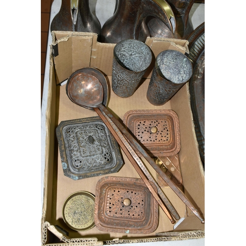 540 - A COLLECTION OF MIDDLE EASTERN COPPER AND BRASS WARE INCLUDING MANY ITEMS WITH WORN TINNING, includi... 