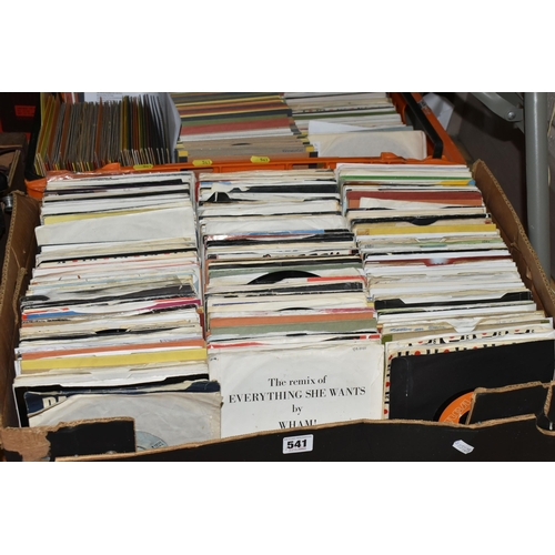 541 - TWO BOXES OF SINGLE RECORDS, one box containing approximately four hundred singles, to include artis... 