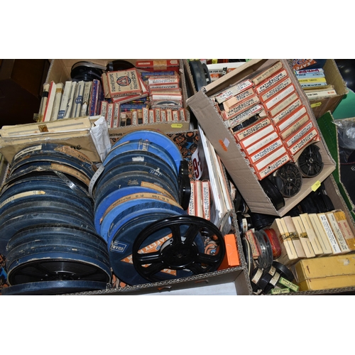 546 - FIVE BOXES containing a large collection of PATHESCOPE 9.5mm Safety Film Reels (different spool size... 