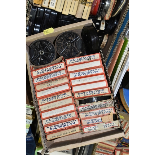 546 - FIVE BOXES containing a large collection of PATHESCOPE 9.5mm Safety Film Reels (different spool size... 