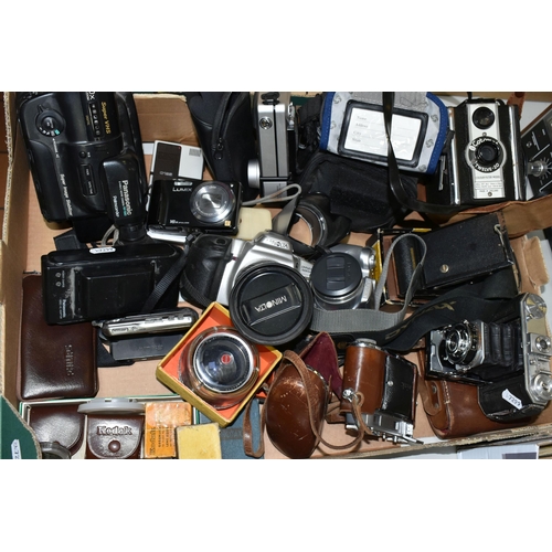 554 - ONE BOX OF VINTAGE CAMERAS, to include Kodak Duo 620 camera, a Kodak Retina IIIc camera, a folding K... 