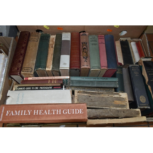 557 - THREE BOXES OF BOOKS, MAPS & A TYPEWRITER, containing over ninety miscellaneous book titles in hardb... 