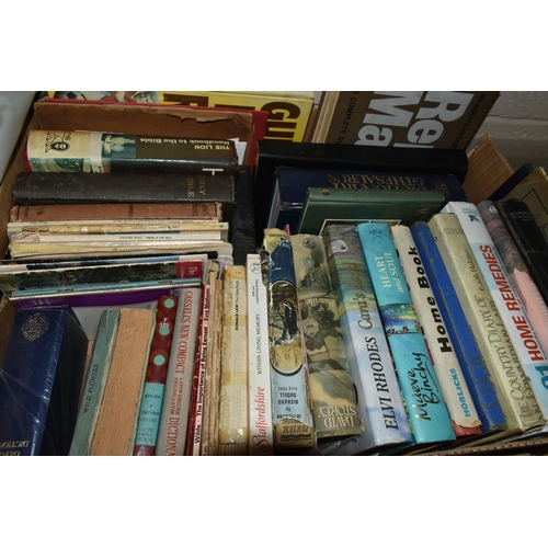 557 - THREE BOXES OF BOOKS, MAPS & A TYPEWRITER, containing over ninety miscellaneous book titles in hardb... 