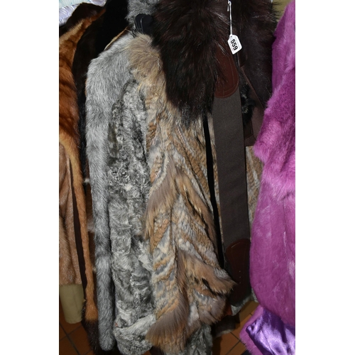 559 - FOURTEEN FUR COATS AND STOLES, to include eight fur coats, colours include black, grey, chocolate br... 