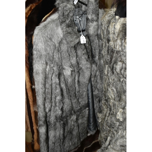 559 - FOURTEEN FUR COATS AND STOLES, to include eight fur coats, colours include black, grey, chocolate br... 