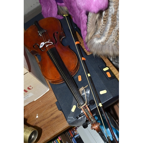 560 - A YAMAHA KEYBOARD AND VIOLIN,  a late 19th Century German Maggini style violin, with figured two-pie... 