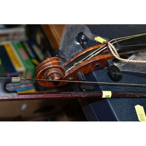 560 - A YAMAHA KEYBOARD AND VIOLIN,  a late 19th Century German Maggini style violin, with figured two-pie... 