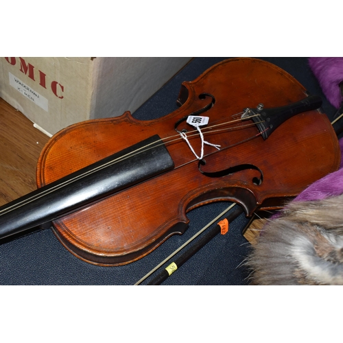 560 - A YAMAHA KEYBOARD AND VIOLIN,  a late 19th Century German Maggini style violin, with figured two-pie... 