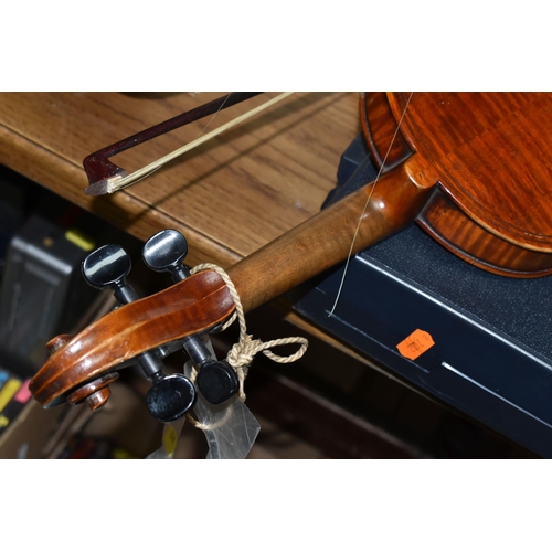 560 - A YAMAHA KEYBOARD AND VIOLIN,  a late 19th Century German Maggini style violin, with figured two-pie... 