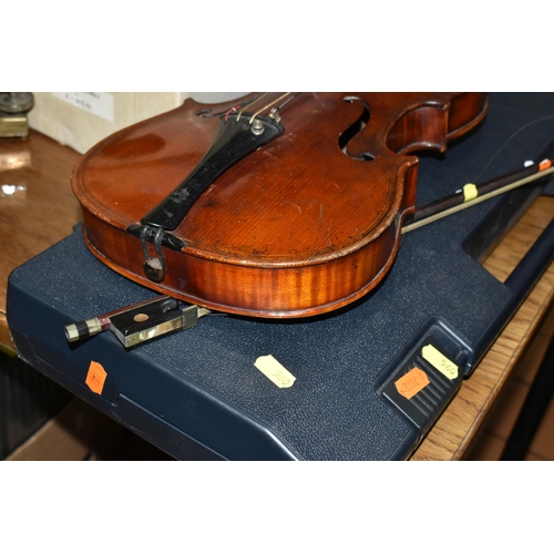 560 - A YAMAHA KEYBOARD AND VIOLIN,  a late 19th Century German Maggini style violin, with figured two-pie... 