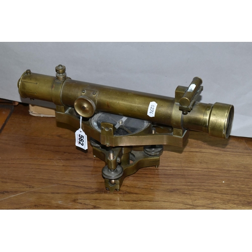 562 - A STANLEY BRASS THEODOLITE, missing spirit level from top, barrel marked 'Stanley, Great Turnstle, H... 