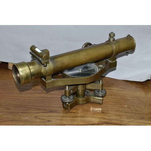 562 - A STANLEY BRASS THEODOLITE, missing spirit level from top, barrel marked 'Stanley, Great Turnstle, H... 